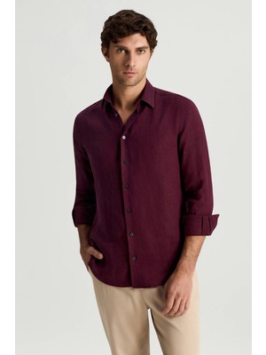 Hemington Bordo Saf Keten Spor Gömlek