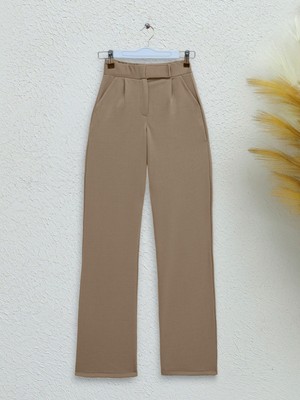 Modamorfo Beli Cırtlı Likralı Pantolon -Vizon