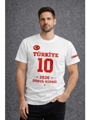 MidasTech Erkek Türkiye Baskılı Tişört 2026 Dünya Kupası Taraftar Forma T-Shirt - Beyaz