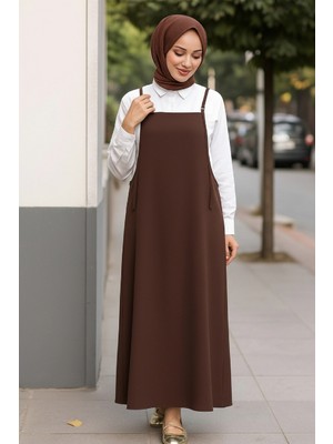 Marsilyan- Kadın Acı Kahverengi Basic Ayarlanabilir Askılı Jile Elbise