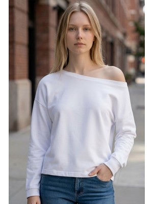 Evavi Kadın Baskısız Beyaz Kayık Yaka Bluz