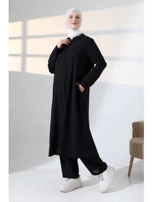 İhvan Online Kadın Hac ve Umre Kıyafeti, Tesettür Cepken Detaylı Ikili Takım - Siyah