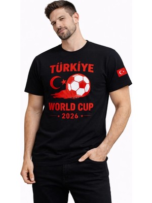3 Erkek Türkiye World Cup 2026 Baskılı Tişört Futbol Temalı Forma T-Shirt - Siyah