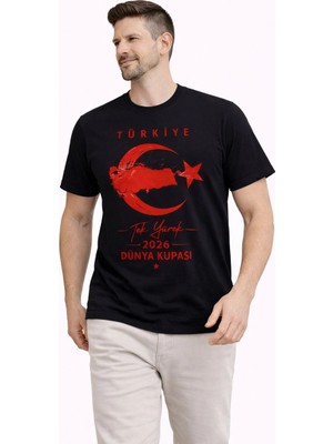 3 Erkek Türkiye Ay Yıldız Baskılı Taraftar Forma T-Shirt - Siyah