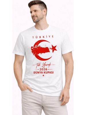 3 Erkek Türkiye Ay Yıldız Baskılı Taraftar Forma T-Shirt - Beyaz