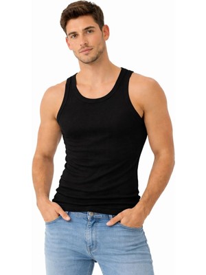 3 Erkek Fitilli Likralı Kaşkorse Atlet Vücuda Oturan Basic Şıklık - Siyah