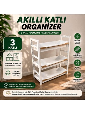 Qen Plastik 3 Katlı Çok Amaçlı Organizer Raf-Sepet (Beyaz)