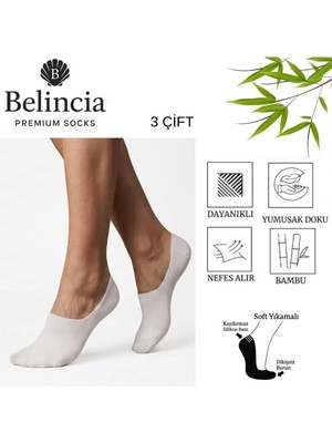 Belincia Bambu Erkek BabetBeyaz Çorap/dikişsiz/görünmez/kaydırmaz/topuk Silikonlu 3'lü Paket
