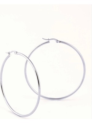 Stainless Steel Çelik Silver-Gold 70 mm 2'li Halka Küpe Seti