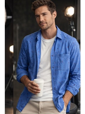Varetta Erkek Mavi Gömlek  Uzun Kollu Kaliteli Pamuk Şambre Geniş Kesim