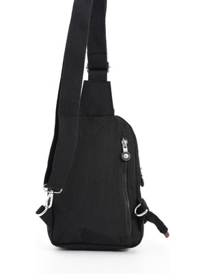 Özer 3042-SANMORRIS Unisex Kırinkıl Kumaş Siyah Renkli Suya Dayanıklı Çok Bölmeli Omuz Çantası