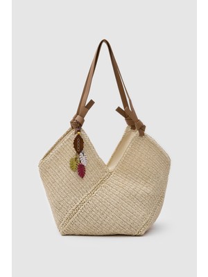 Oggo Hasır Deri Saplı Omuz Çantası