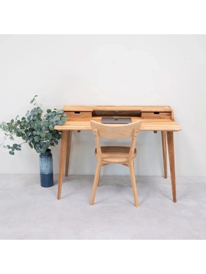 Şafak Mobilya Nordic Mini Çekmece Detaylı Masif Ahşap Çalışma Masası