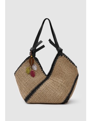 Oggo Hasır Deri Saplı Omuz Çantası