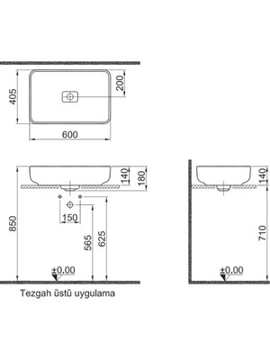 Kale Zero 2.0 60X40 cm Beyaz Dikdörtgen Çanak Lavabo 310200200381