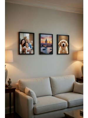 Safir Design 3'lü Modern Siyah Ahşap Duvar Çerçeve Seti - Yatak Odası ve Salon Galeri Duvarı Seti