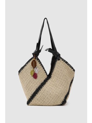 Oggo Hasır Deri Saplı Omuz Çantası