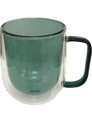 Popüler Sepet Çift Cidarlı Cam Kupa Yeşil Renk