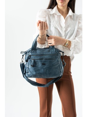 571 Collections Çanta Yıkama Deri Çok Gözlü, Çapraz omuz Çantası Mavi MODEL:(571-14-12U)