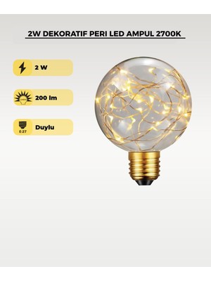 AC Aydınlatma 2W Dekoratif Peri LED Ampul  2700K– Globe Tasarım Şeffaf Ambiyans Aydınlatma Ampulü
