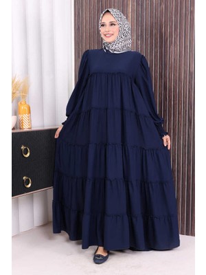 Bym Fashion Dubai Katlı Salaş Elbise 6023 Lacivert