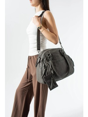 571 Collections Çanta Yıkama Deri Çok Gözlü, Omuz ve Kol Çantası Gri MODEL:(571-14-18E)