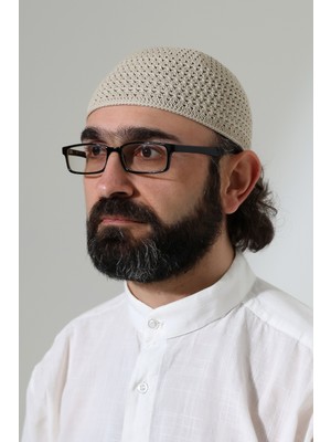 İhvan Online Kehribar Örme Namaz Takkesi, Örgü Motifli Takke Bej