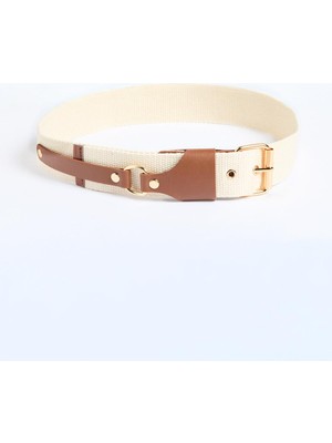 Jimmy Key Ekru Kare Tokalı Deri Görünümlü Kemer