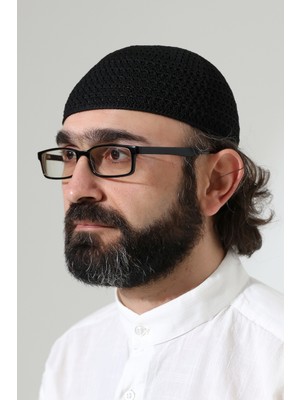 İhvan Online Kehribar Örme Namaz Takkesi, Örgü Motifli Takke Siyah