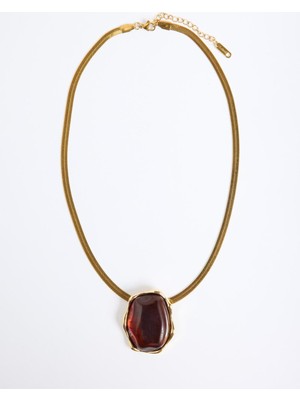 Jimmy Key Kahverengi Taş Detaylı Ayarlanabilir Italyan Zincir Kolye