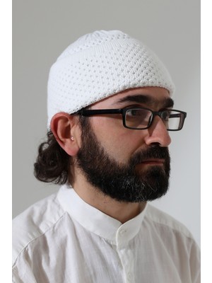 İhvan Online Fındık Desen Orlon Katlamalı Kışlık Namaz Takkesi, Sıcak Tutan Bere Takke Beyaz