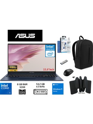 Asus vivobook 15 X1504VA Intel Core 5 120U 8gb 512GB SSD W11 Home 15.6" Duddi Çanta+Mouse+Mousepad+Usbbellek+Temizlikkit