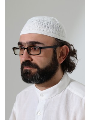 İhvan Online Dantel Detaylı Namaz Takkesi, Makine Örgüsü Takke Beyaz