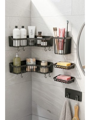 Ata Home Banyor 6'lı Yapışkanlı Banyo Köşelik Seti Banyo Rafı, Banyo Düzenleyici Köşelik, Banyo Köşe Duş Rafı Şampuanlık