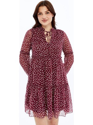 Select Moda Kadın Yaka Gipe Detaylı Beli Lastikli Astarlı Şifon Elbise
