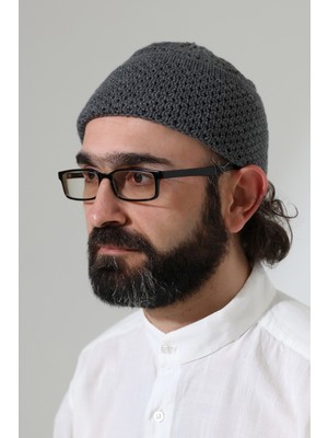 İhvan Online Fındık Desen Orlon Katlamalı Kışlık Namaz Takkesi, Sıcak Tutan Bere Takke Gri