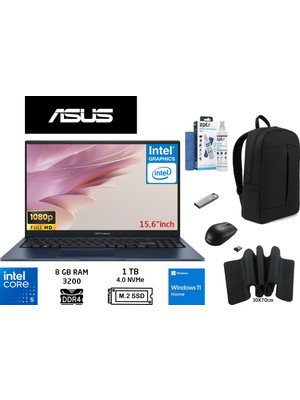 Asus vivobook 15 X1504VA Intel Core 5 120U 8gb 1tb SSD W11 Home 15.6" Duddi Çanta+Mouse+Mousepad+Usbbellek+Temizlikkit