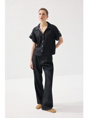 Gusto Tencel Denim Kemerli Pantolon - Lacivert