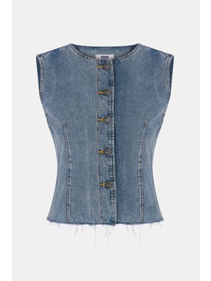 Denim Trip Fitted Slim Fit Açık Indigo Kadın Jean Yelek