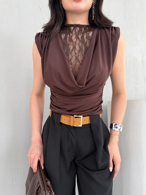 Elaxi Kadın Degaje Yaka Sıfır Kol Dantelli Sandy Bluz