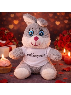 Seni Seviyorum Tişörtlü Sevimli Peluş Tavşan Nemere