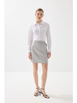 Gusto Balıksırtı Kemerli Mini Etek - Gri