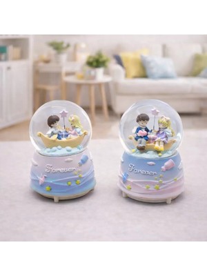Zenvia Orta Boy Müzikli Işıklı Romantik Sevgililer Temalı Kar Küresi