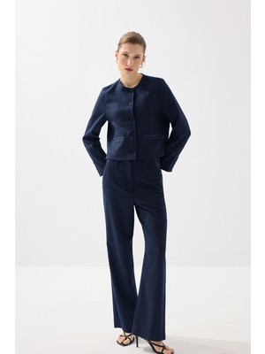 Gusto Viskon Keten Çizgili Pantolon - Lacivert