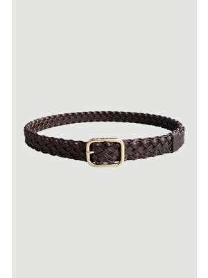 Gusto Kare Tokalı Örgü Kemer - Kahverengi