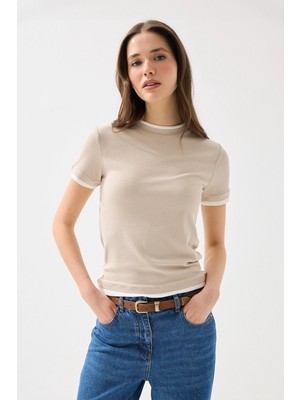 Gusto Garnili Viskon Tshirt - Taş