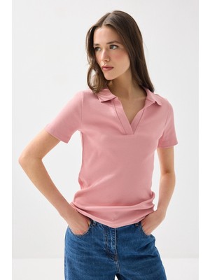 Gusto Polo Yaka Kaşkorse Tshirt - Pembe
