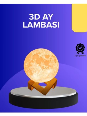 Asil Sepet Asiltech 16 Renkli 3D Baskılı Ay Lambası Ahşap Standlı