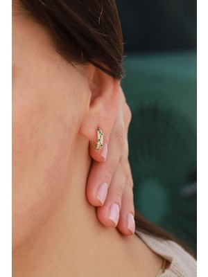 Aydın Kuyumculuk 14 Ayar Altın,yeşil Taşlı Halka Küpe AGKP618