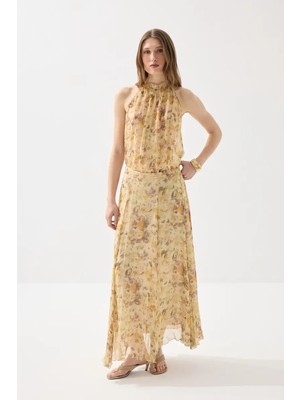 Gusto Eco Prınt Iz Koleksiyonu Uzun Etek - Bej